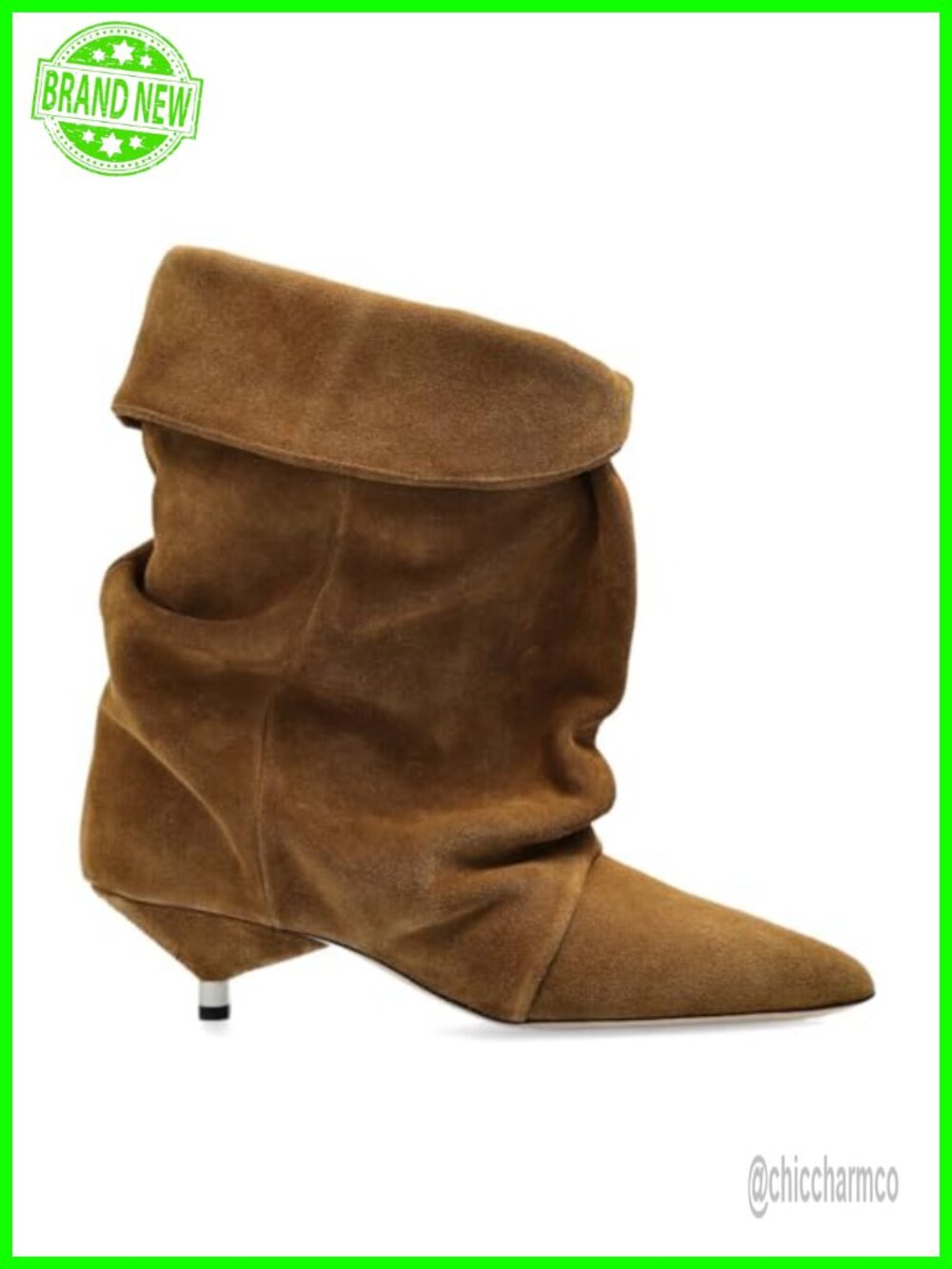 Faux Suede Ankle Boots Kitten Heel Pointed Toe Slouchy Fold Slip On Western